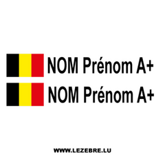 Kit 2 Stickers Flagge Belgien Fahrer / Beifahrer Rallye zum Personalisieren
