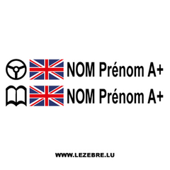 Kit 2 Stickers Steuer Flagge England Fahrer / Beifahrer Rallye zum Personalisieren