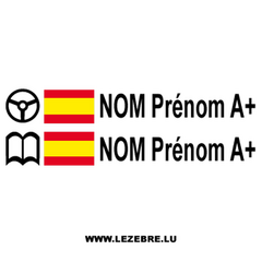 Kit 2 Stickers Steuer Flagge Spanien Fahrer / Beifahrer Rallye zum Personalisieren