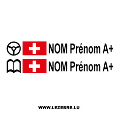 Kit 2 Stickers Steuer Flagge Schweiz Fahrer / Beifahrer Rallye zum Personalisieren