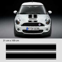 Kit Stickers Bandes Triples Capot Mini (One, Cooper S, John Cooper Works, Roadster, Cabrio)