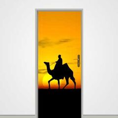 Sticker Déco Porte Coucher du soleil désert Chameau