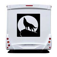 Sticker Camping Car Loup Hurlant à la Lune