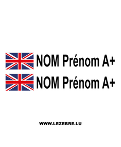 Kit 2 Stickers Flagge Groß Britanien Fahrer / Beifahrer Rallye zum Personalisieren