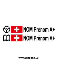 Kit 2 Stickers Steuer Flagge Schweiz Fahrer / Beifahrer Rallye zum Personalisieren