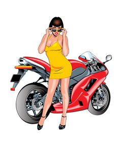 Pinup sexy yellow dress motorcycle decal