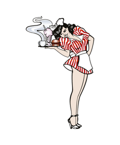 Pinup sexy waitress decal