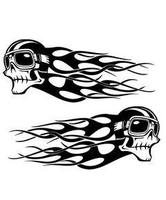 Kit de 2 Stickers Harley Davidson Skull Flammes Ancien Casque Pilote ★