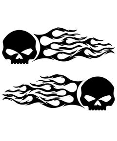 Set of 2 Harley Davidson Logo Skull Flames Decals
