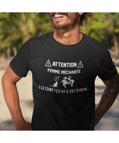 T-shirt Attention Femme Méchante - Chat Sympas