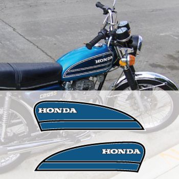 Honda CB125 Gas Tank Decals Set (Year 1975) in Blue
