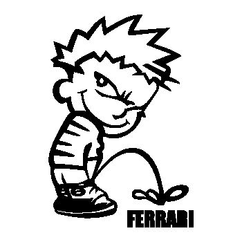 Sticker humour Calvin pisse FERRARI