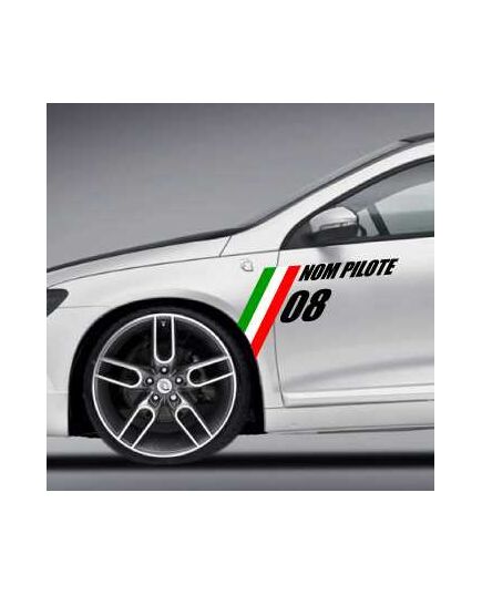 Kit 2 Stickers Drapeau Italien Nom Pilote + Numéro Course à Personnaliser