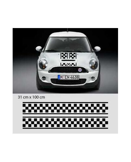 Kit Stickers Bandes Doubles Damiers Capot Mini (One, Cooper S, John Cooper Works, Roadster, Cabrio)