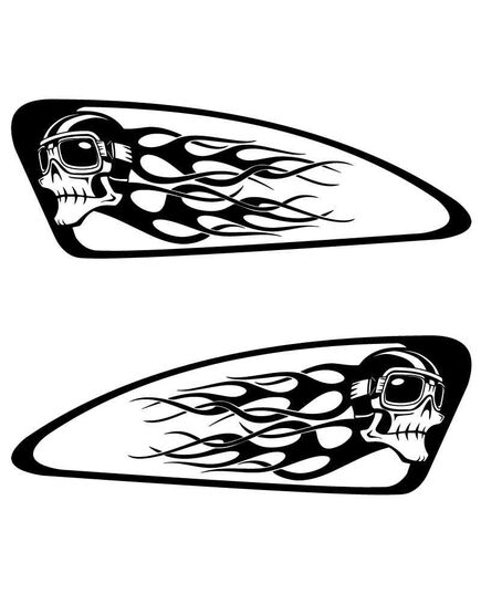 Kit de 2 Stickers Harley Davidson Skull Casque Flammes Reservoir ★