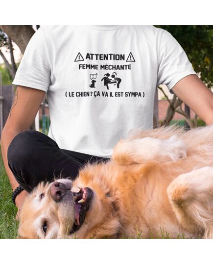 T-shirt Attention Femme Méchante - Chien Sympa